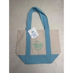 Trader Joes Mini Pastel Canvas Tote Bag Light Blue Cream New With Tags